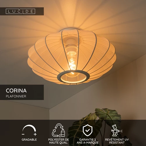 Lucide CORINA - Plafonnier - Ø 40 cm - 1xE27 - Crème - USP